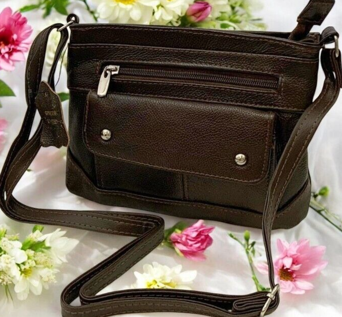 Brown Cowhide Leather Small Handbag Crossbody Shoulder Bag  Purse for Women