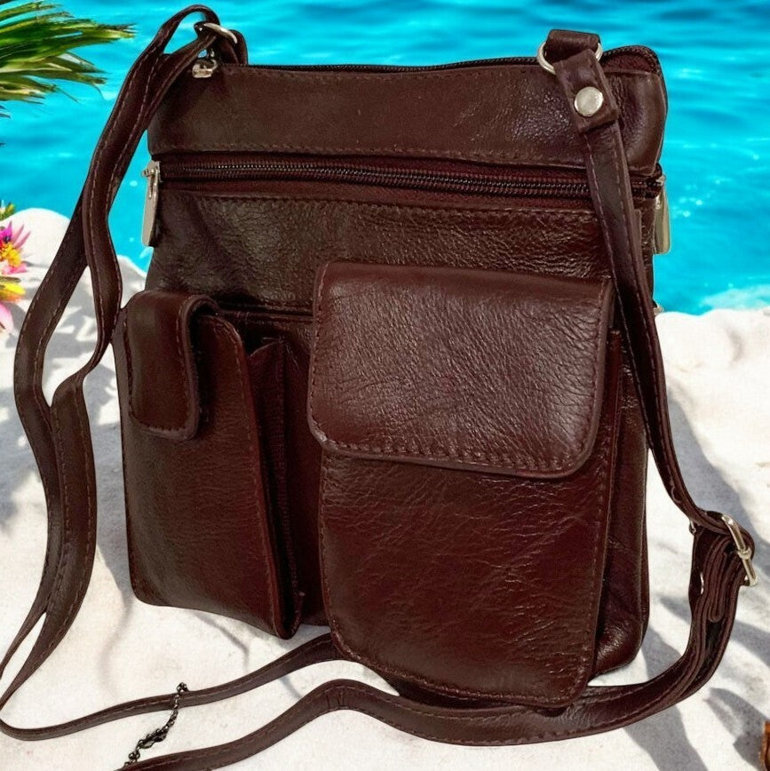 BURGUNDY Cowhide Leather Crossbody Shoulder Bag  Organizer Handbag for Women