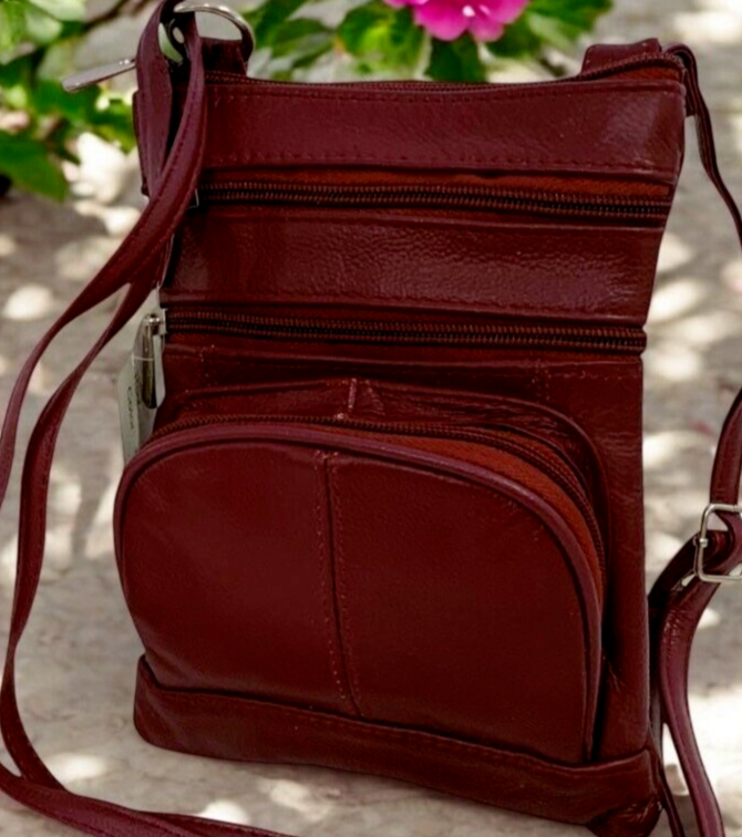 New Dark Red Small Leathers Crossbody Messenger Purse Bag  Adjustable Strap