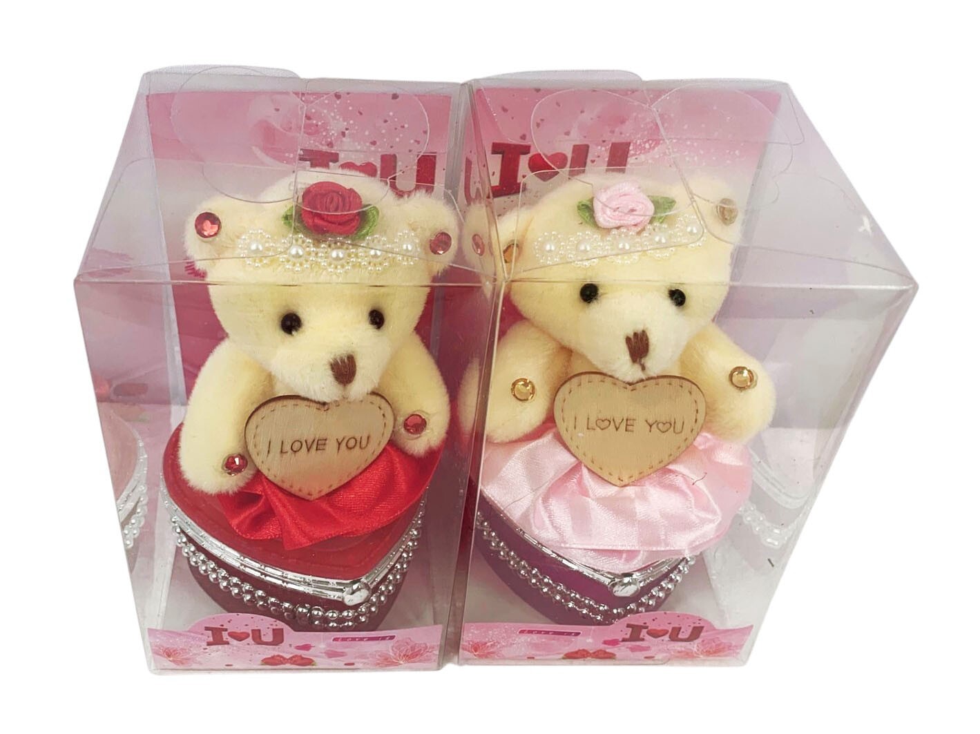 I Love You Bear With Heart Shaped Jewelry Gift Boxes SET OF 2 Red and Pink