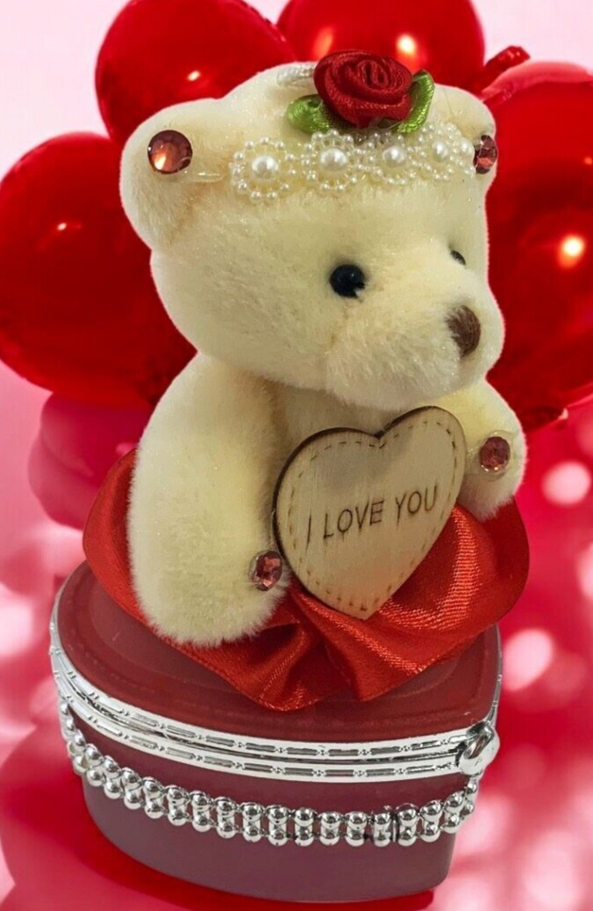 I Love You Bear With Heart Shaped Jewelry Gift Box Red
