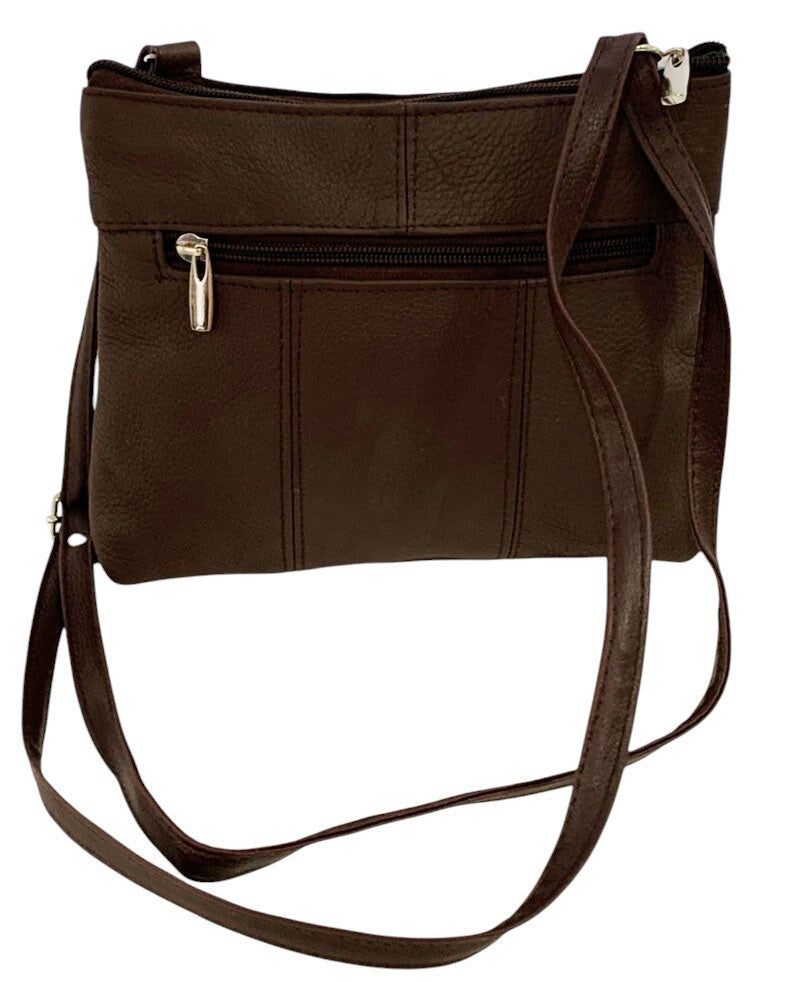Brown Dark Cowhide Leather Small Handbag Crossbody Shoulder Bag  Purse for Women