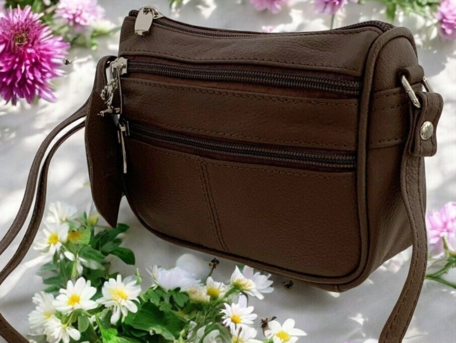 Brown Soft Cowhide Leather Small Handbag Crossbody Shoulder Bag  Purse for Women