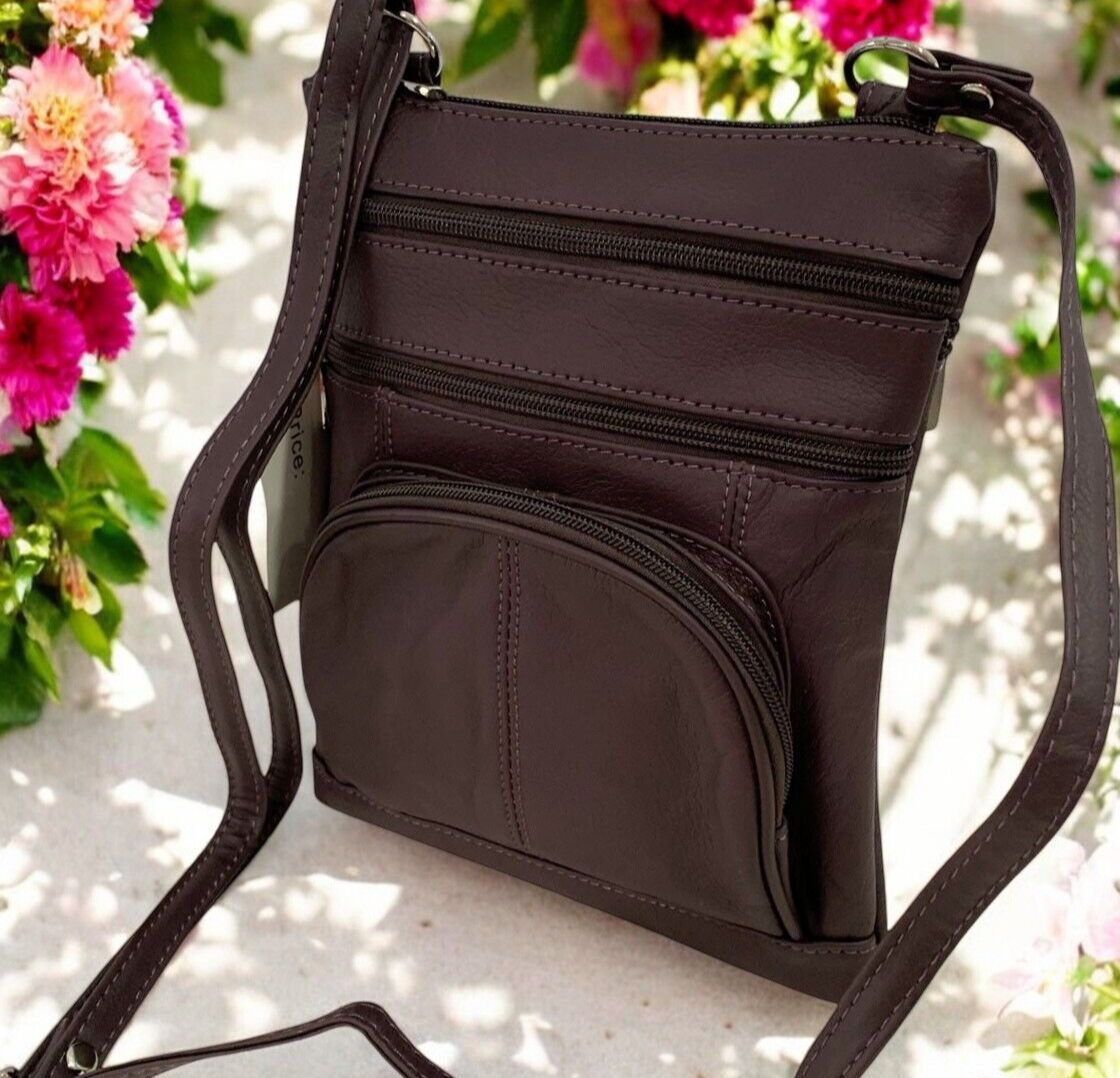 New PURPLE Leathers Crossbody Messenger Purse Bag 5 Pockets, Adjustable Strap