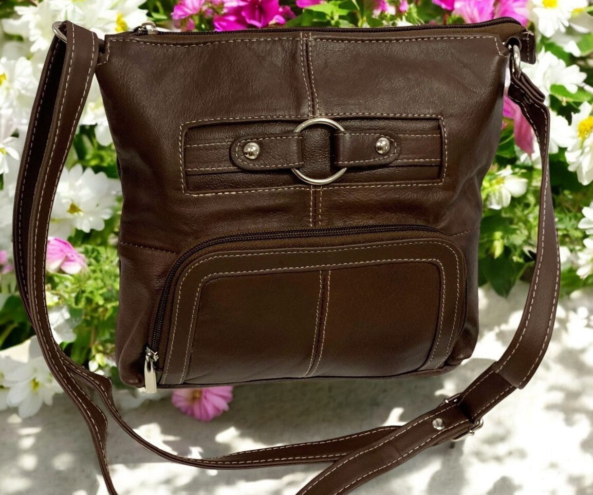 BROWN WOMEN MEDIUM COWHIDE LEATHER CROSS BODY SHOULDER BAG HANDBAG PURSE HOBO
