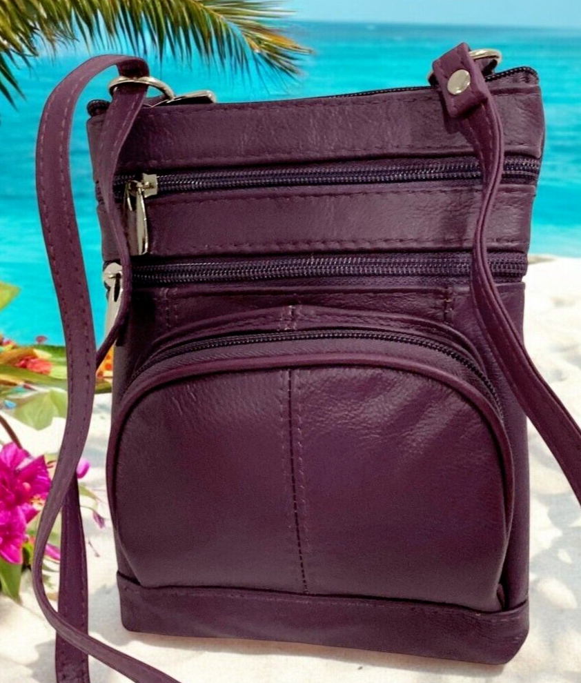 New PURPLE Small Leathers Crossbody Messenger Purse Bag  Adjustable Strap