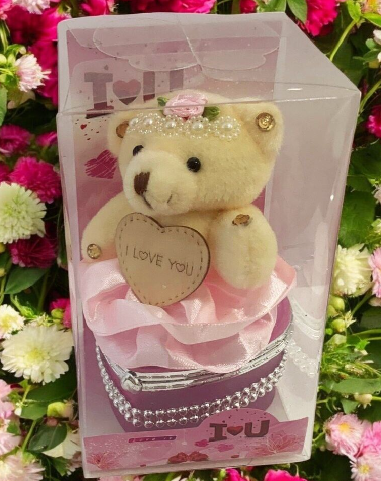 I Love You Bear With Heart Shaped Jewelry Gift Box Pink