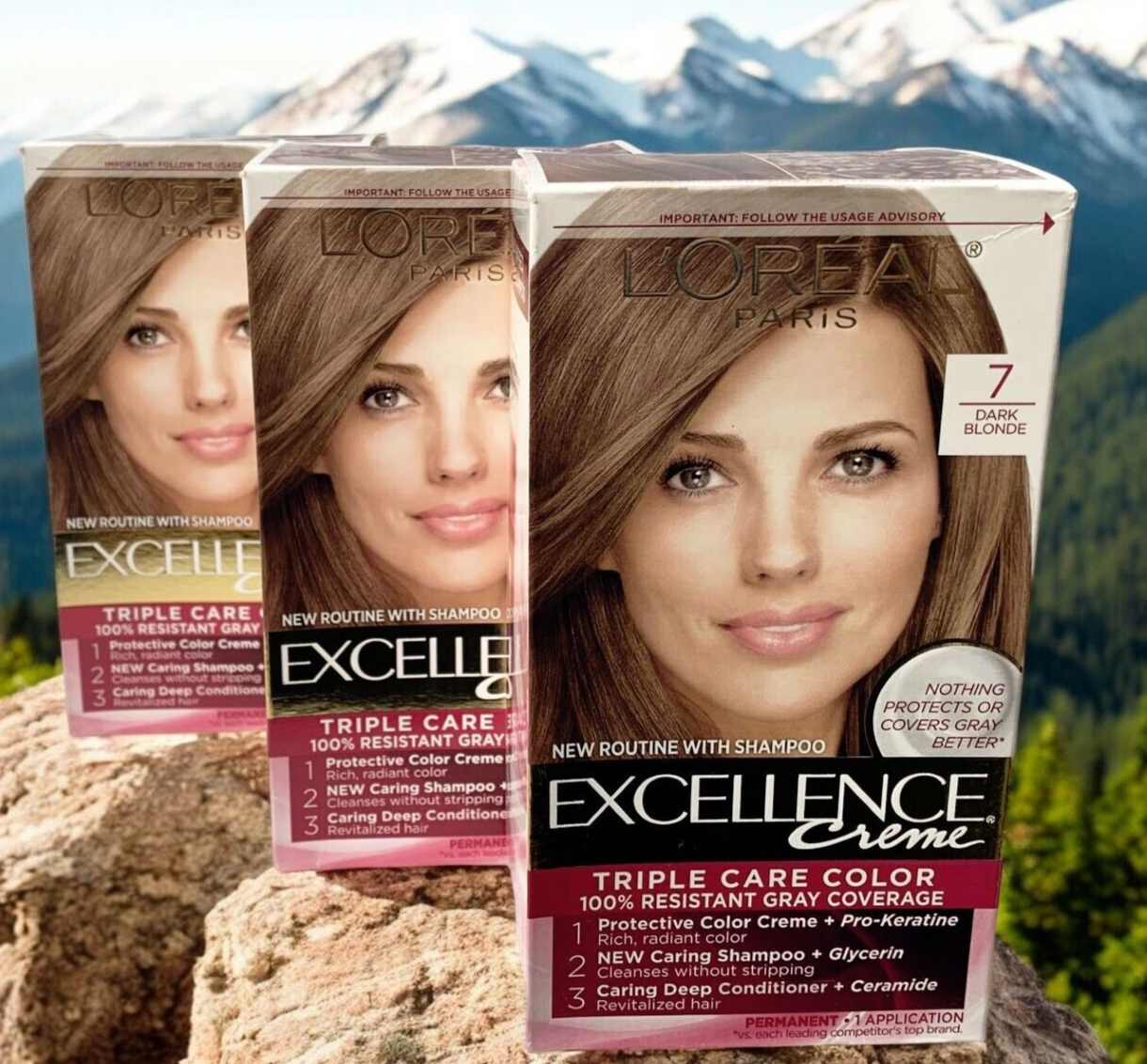 3  L'Oreal Paris 7 Dark Blonde Excellence Creme Permanent Triple Care Hair Color
