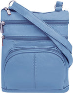 New BLUE Leathers Crossbody Zippered Purse Bag 5 Pockets, Adjustable Strap
