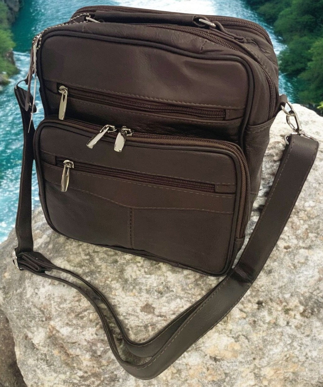 Brown Large Cowhide Leather Messenger Crossbody Shoulder Bag Satchel for Men