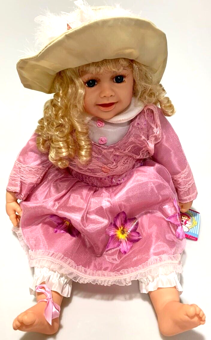 NEW VINYL CLAIR PLAY DOLL BLOND HAIR BLUE EYES  22" PINK/WITE  WINTER OUTFIT