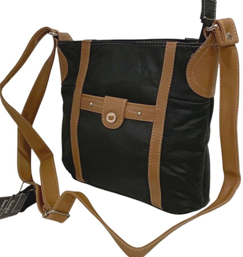 BLACK MEDIUM WOMEN COWHIDE LEATHER CROSS BODY SHOULDER MESSENGER BAG SATCHEL