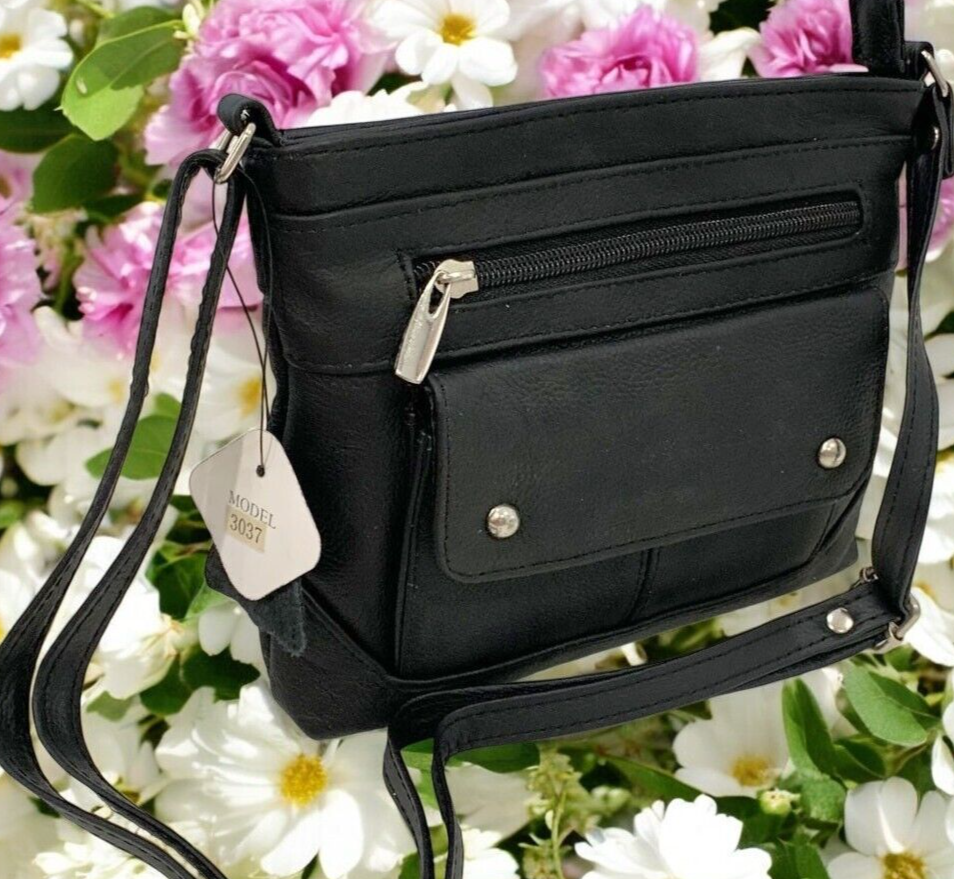 Black Cowhide Leather Small Handbag Crossbody Shoulder Bag  Purse for Women