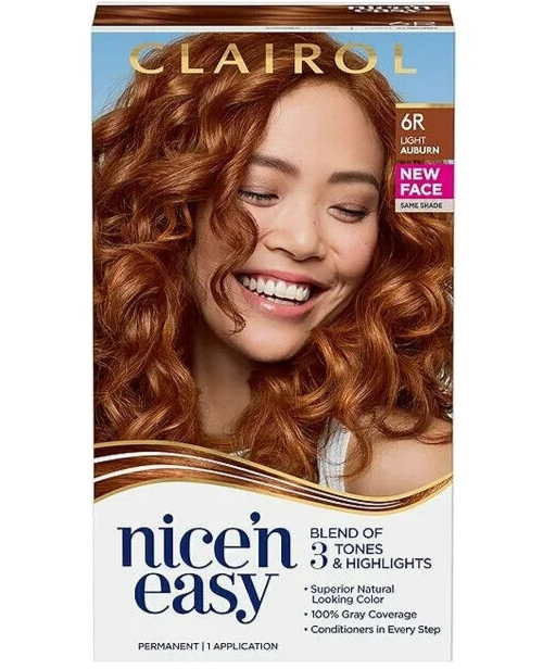 2-Clairol Nice'n Easy Permanent Hair Dye, 6R Light Auburn 100% Gray Coverage