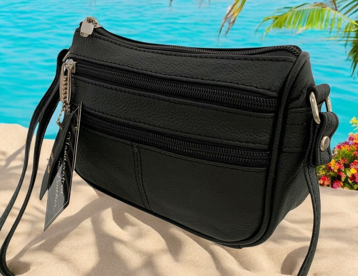 Black Soft Cowhide Leather Small Handbag Crossbody Shoulder Bag  Purse for Women