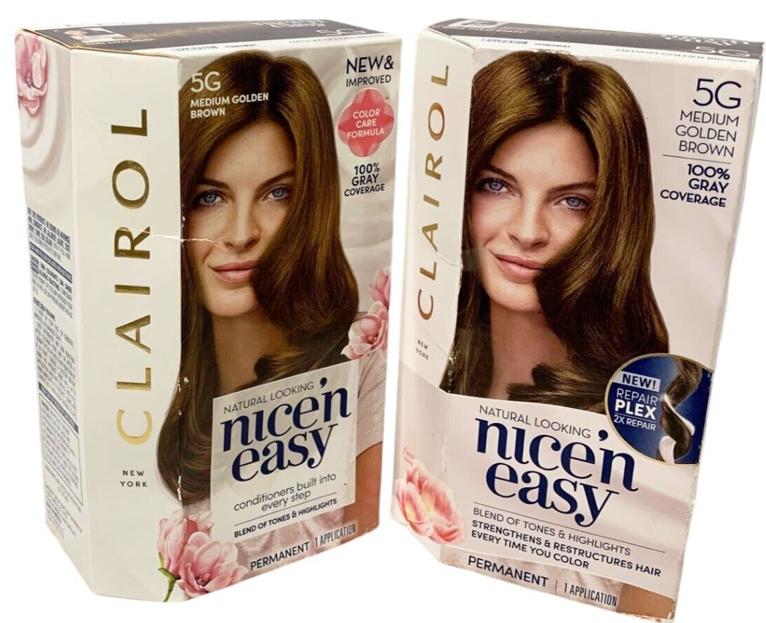 2-CLAIROL Nice & Easy 5G Medium Golden Brown 100% Gray Coverage