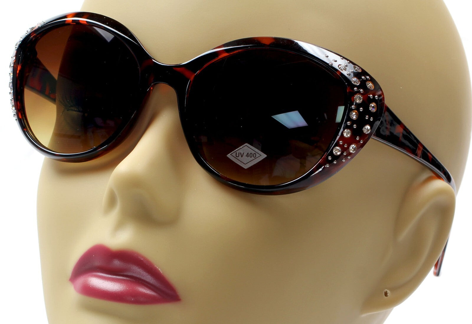 WOMEN BROWN SHIELD WRAP AROUND SUNGLASSES FASHION SHADES RHINESTONES NEW
