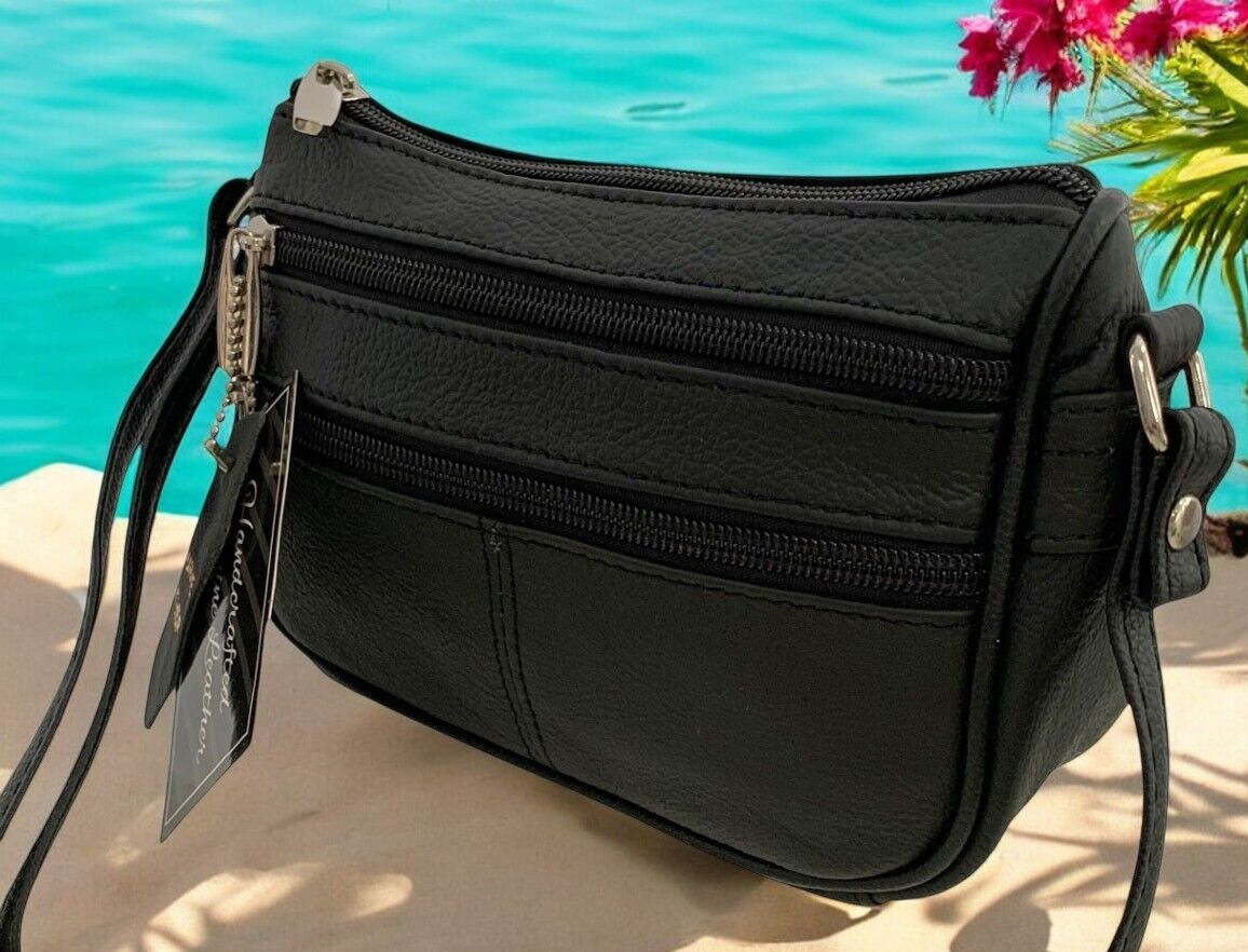 Black Soft Cowhide Leather Small Handbag Crossbody Shoulder Bag  Purse for Women