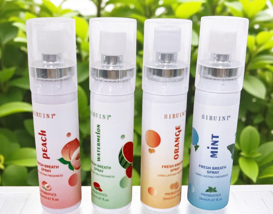 SIRUINI PROBIOTICS FRESH BREATH MOUTH SPRAY PEACH, ORANGE, WATERMALON, MINT- 4 P