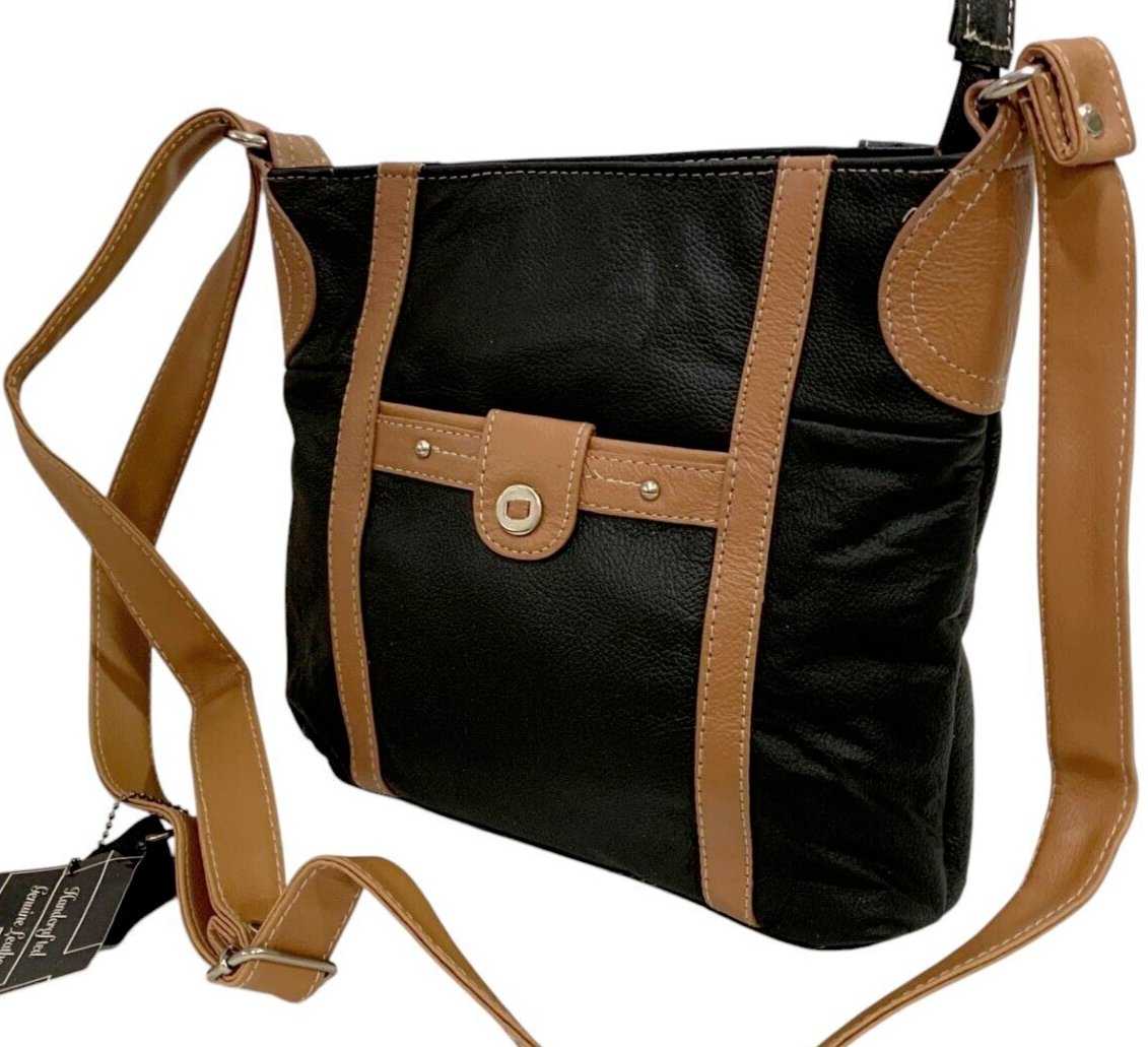 BLACK MEDIUM WOMEN COWHIDE LEATHER CROSS BODY SHOULDER MESSENGER BAG SATCHEL