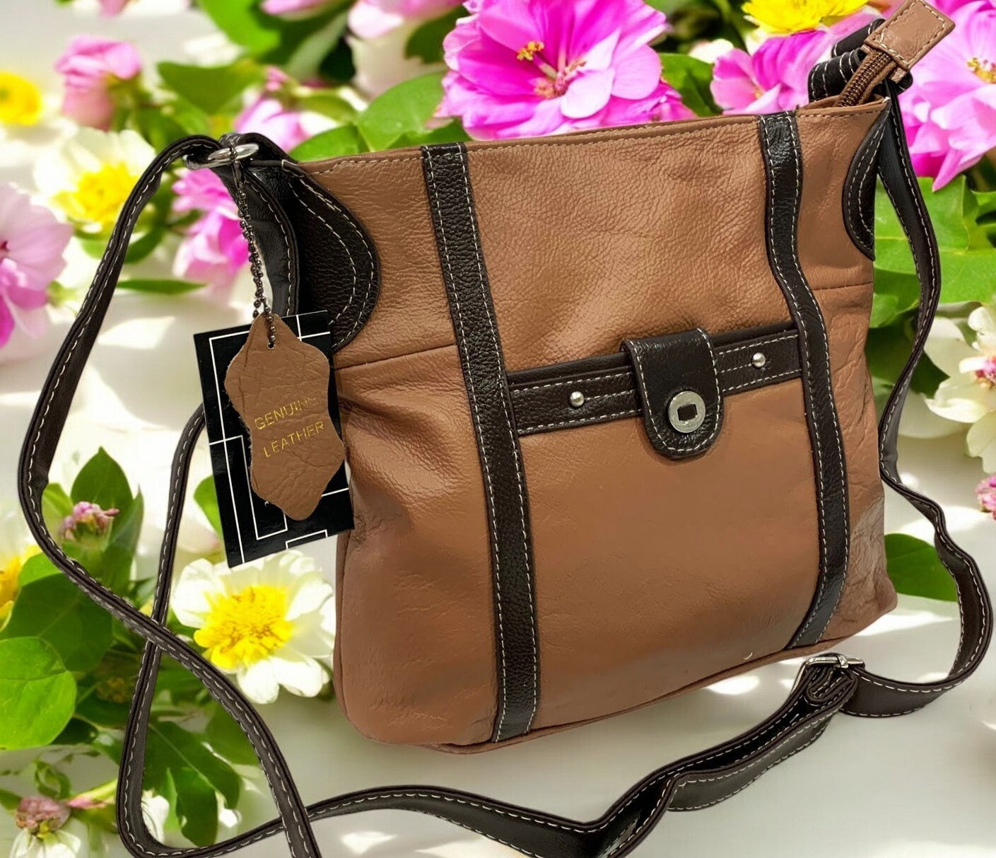 BROWN LT MEDIUM GENUINE LEATHER CROSS BODY SHOULDER MESSENGER BAG SATCHEL