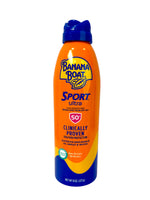 Banana Boat Sport ultra sunscreen spray bottle on a white background