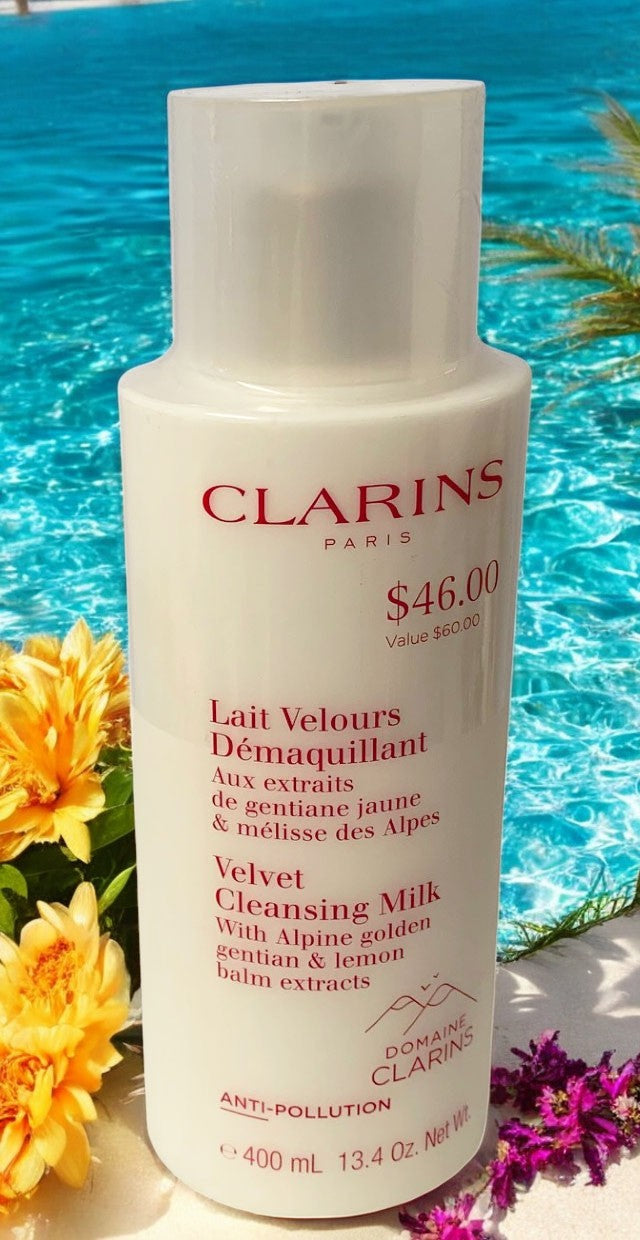 Clarins Velvet Facial Milk Cleanser Hydrating Gentle Milk Makeup Remover 13.4 Oz