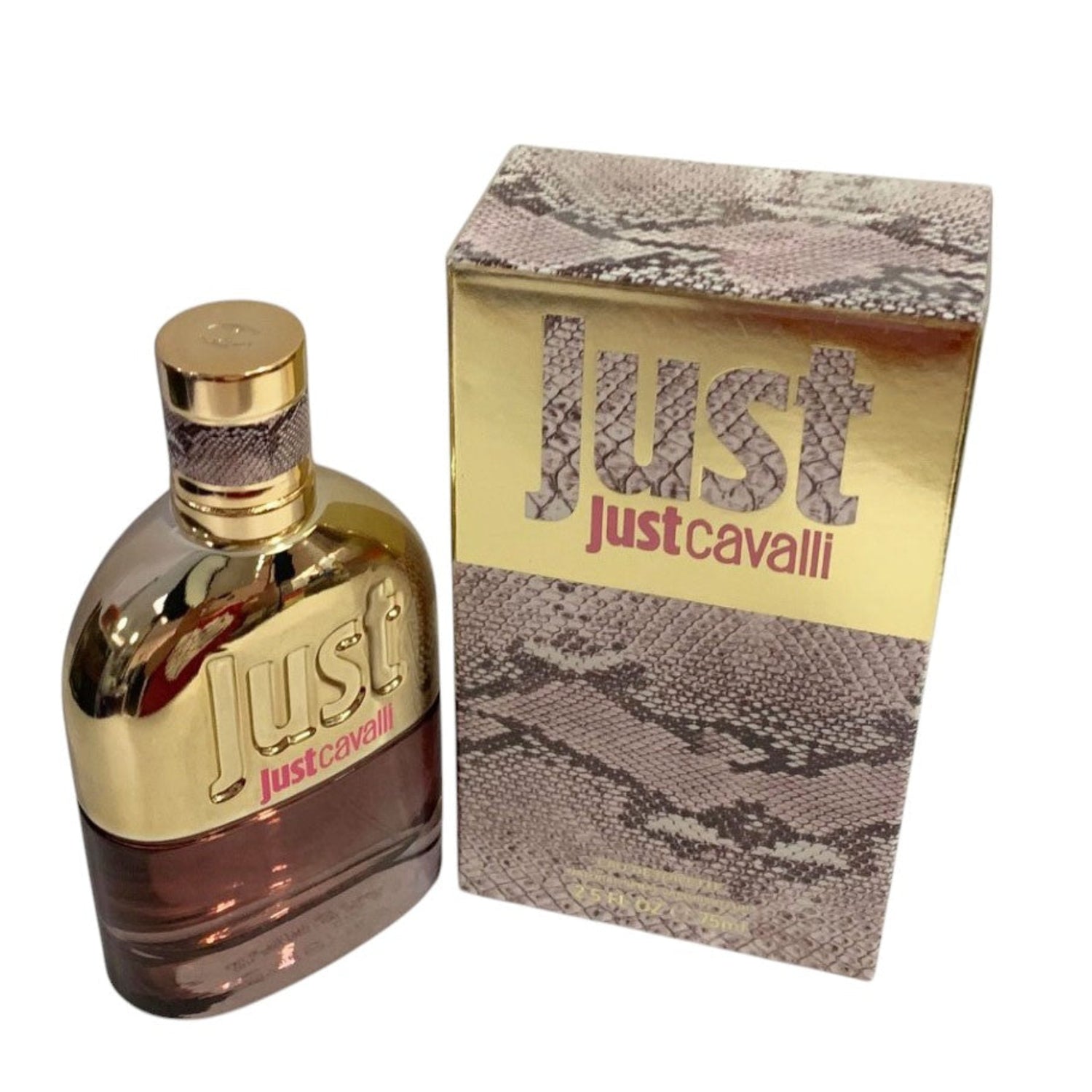 Just Cavalli perfume bottle and packaging on a white background