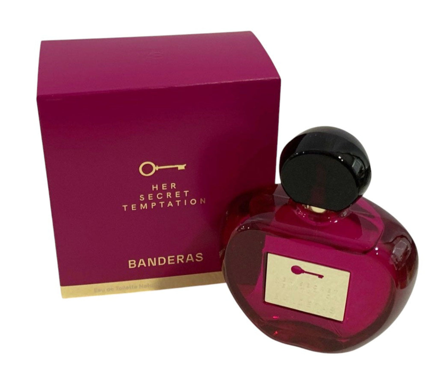 Banderas Her Secret Temptation perfume bottle and packaging on a white background