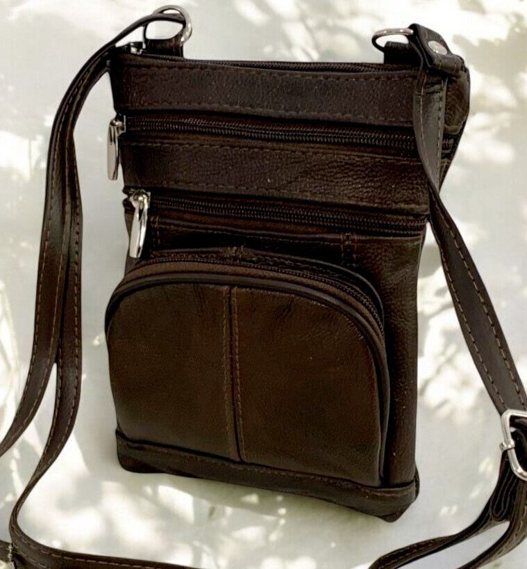 New Dark Brown Small Leathers Crossbody Messenger Purse Bag  Adjustable Strap