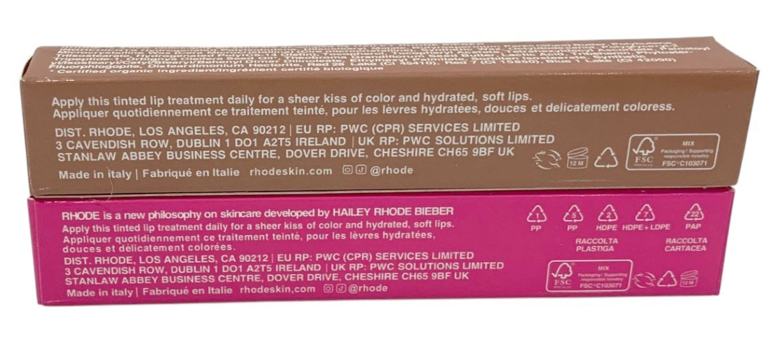 Rhode Peptide Lip Tint 10ml/0.3oz Shea Butter Sheer SET of 2 TOAST & SHORTCAKE