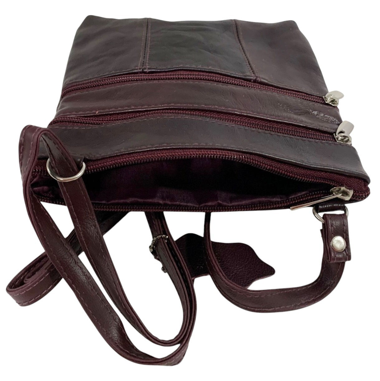 BURGUNDY Cowhide Leather Crossbody Shoulder Bag  Organizer Handbag for Women