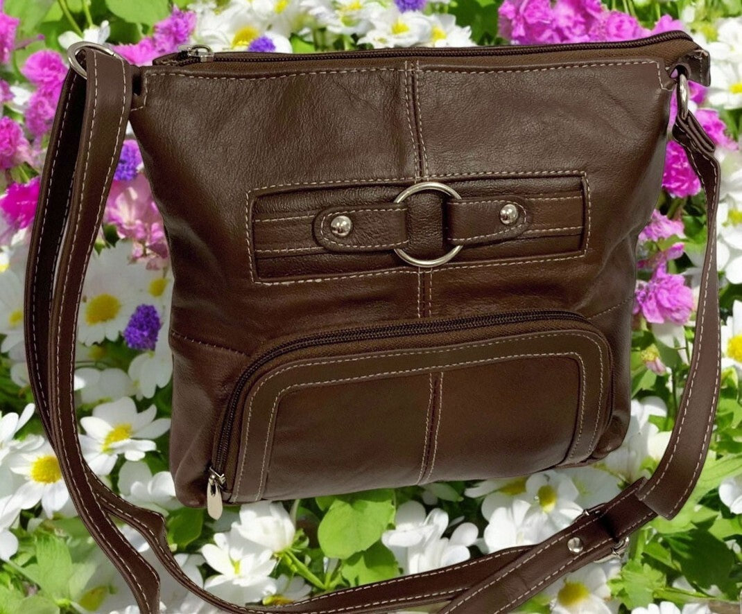 BROWN WOMEN MEDIUM COWHIDE LEATHER CROSS BODY SHOULDER BAG HANDBAG PURSE HOBO