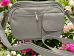 NEW GRAY COWHIDE LEATHER CROSSBODY BAG PURSE ORGANIZER 7 CC SLOTS ID HOLDER