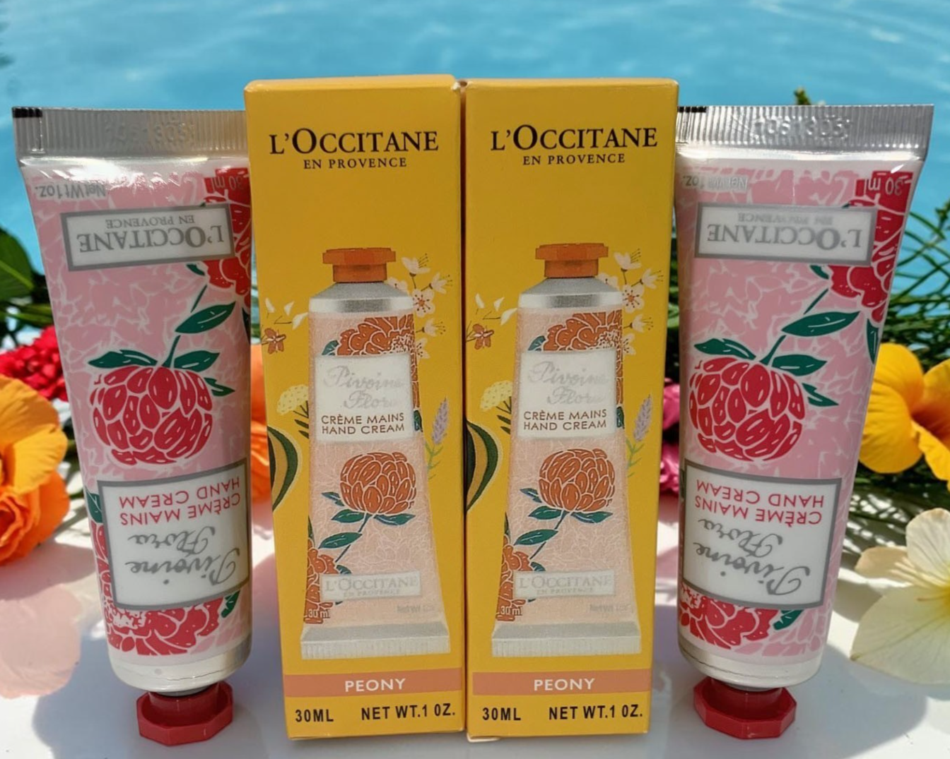 L'OCCITANE PROVENCE AROUND THE WORLD PIVOINE FLORA Hand Cream 1.oz/30ml SET OF 2