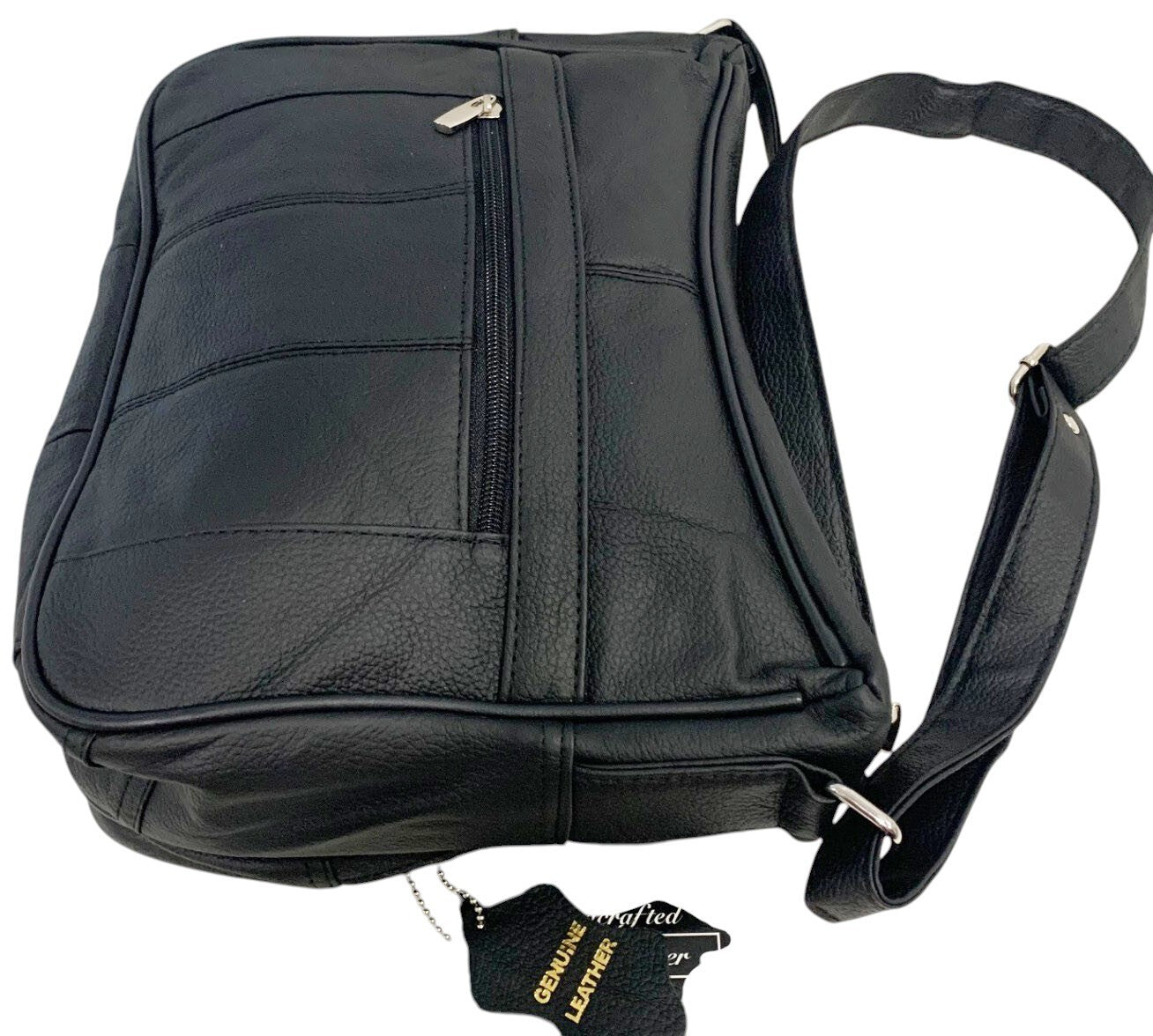 BLACK Leather Organizer Purse Shoulder Bag Multiple Pockets Cross Body Handbag