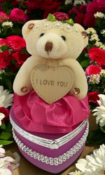 I Love You Bear With Heart Shaped Jewelry Gift Box Dark Pink/Purple