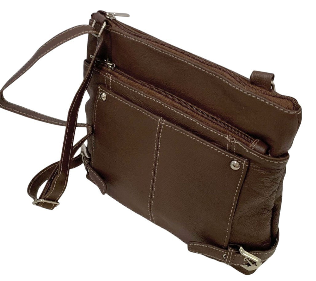 BROWN WOMEN MEDIUM COWHIDE LEATHER CROSS BODY SHOULDER BAG HANDBAG PURSE HOBO