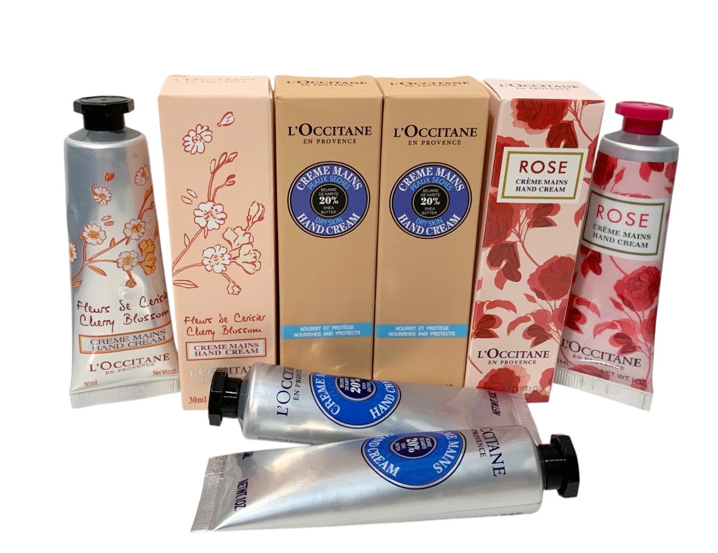 L’Occitane En Provence Shea Butter, Rose, Cherry Blossom Hand Cream 1oz Set of 4
