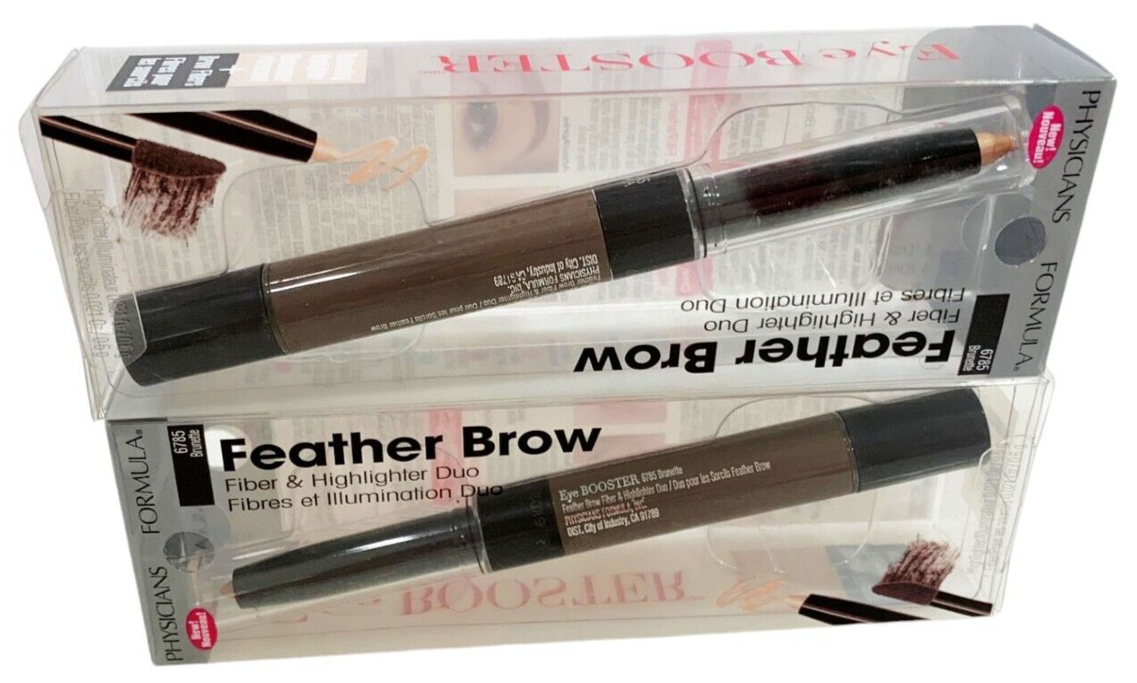 2 Physicians Formula Feather Brow 6785 BRUNETTE Fiber & Highlighter 2-in-1 Duo