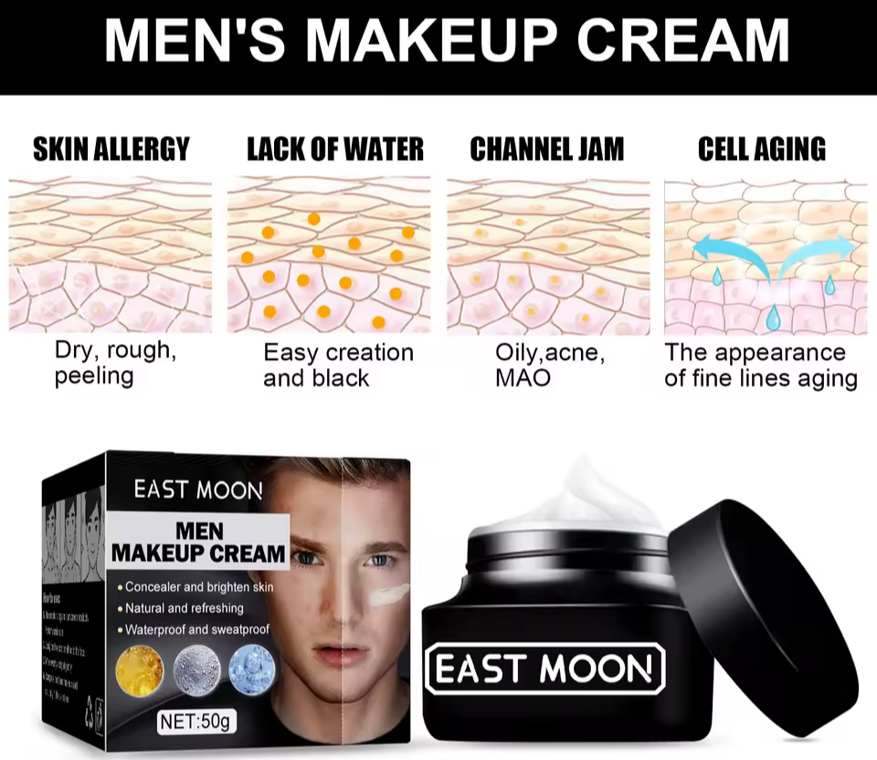 EAST MOON MEN MAKEUP CREAM CONCEALER & BRIGHTEN SKIN WATERPROOF SWEATPROOF 1.7oz