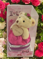 I Love You Bear With Heart Shaped Jewelry Gift Boxes SET OF 2 White and Fuchsia