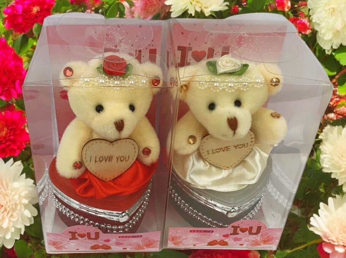I Love You Bear With Heart Shaped Jewelry Gift Boxes SET OF 2 White & Red