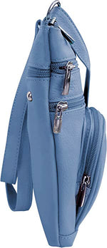 New BLUE Leathers Crossbody Zippered Purse Bag 5 Pockets, Adjustable Strap