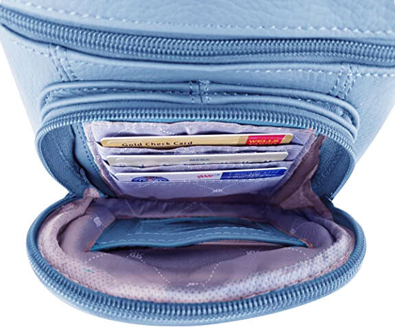 New BLUE Leathers Crossbody Zippered Purse Bag 5 Pockets, Adjustable Strap