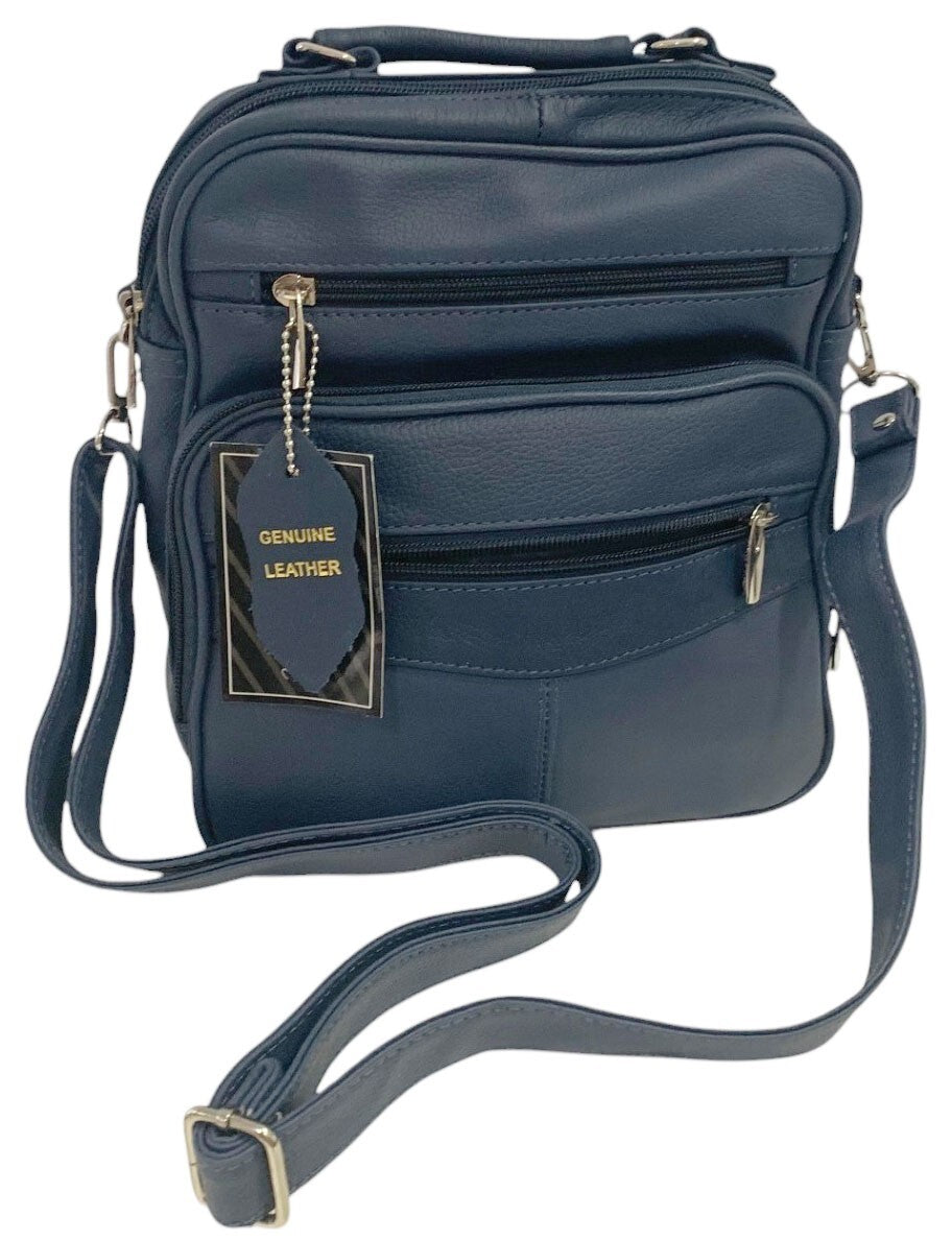 Blue Large Men Cowhide Leather Messenger Crossbody Shoulder Bag Satchel Handbag