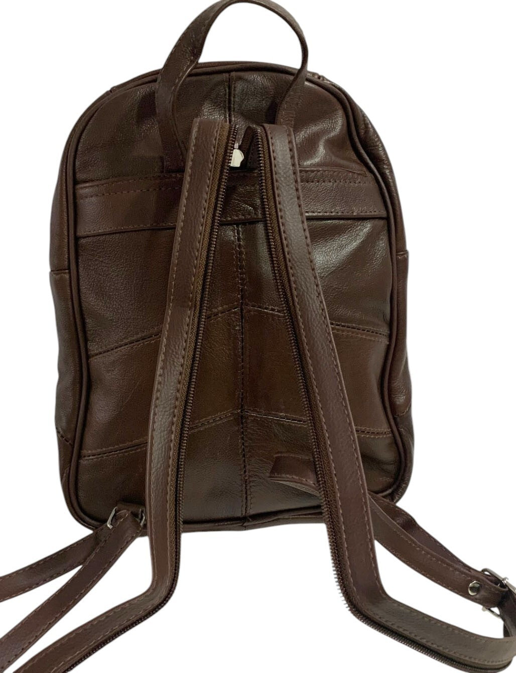 BROWN COWHIDE LEATHER UNISEX  BACKPACK SHOULDER BAG TRAVEL ORGANIZER