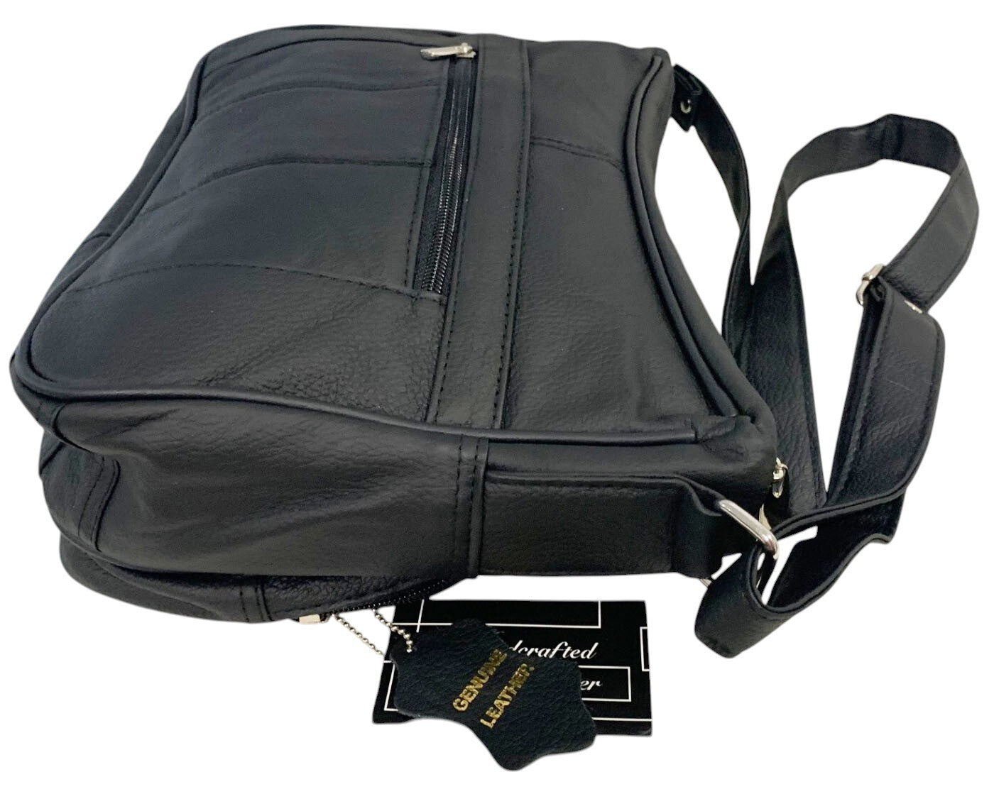 BLACK Leather Organizer Purse Shoulder Bag Multiple Pockets Cross Body Handbag