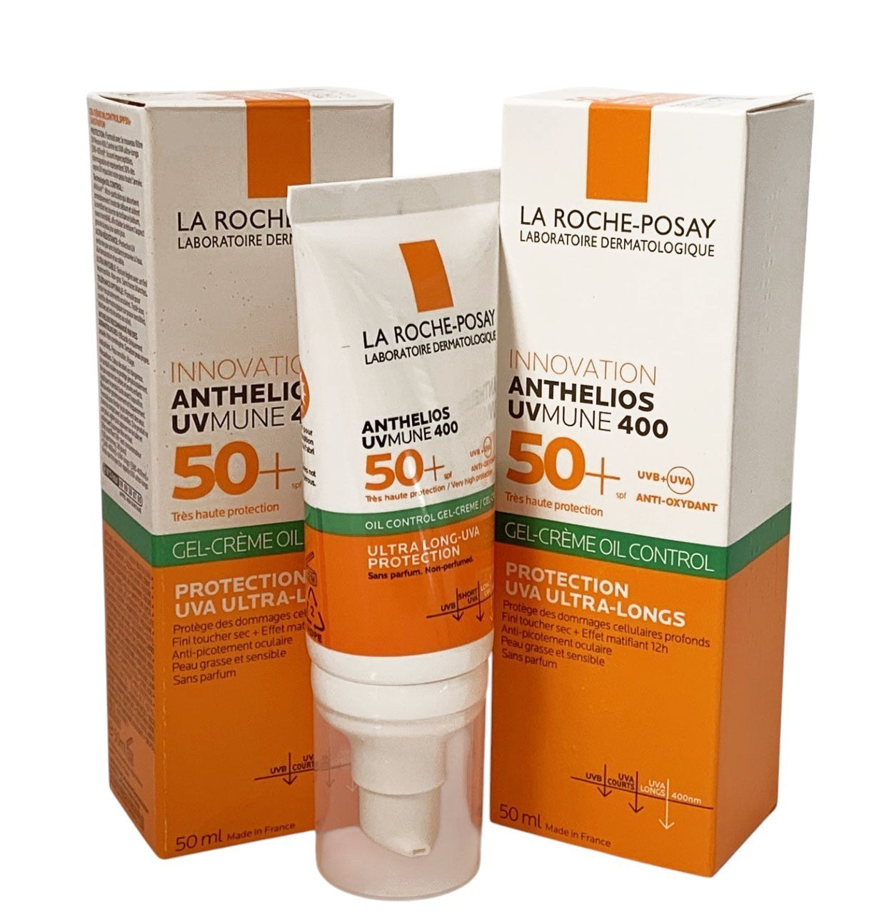 LA ROCHE-POSAY ANTHELIOS UVMUNE 400 50+GEL-CREAME OIL CONTROL SET OF 2 EX. 10/28