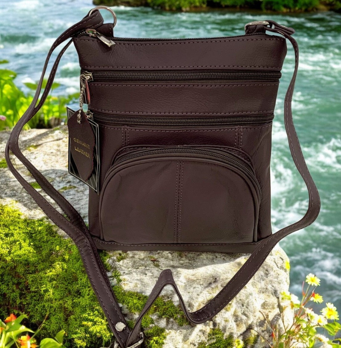 New PURPLE Leathers Crossbody Messenger Purse Bag 5 Pockets, Adjustable Strap